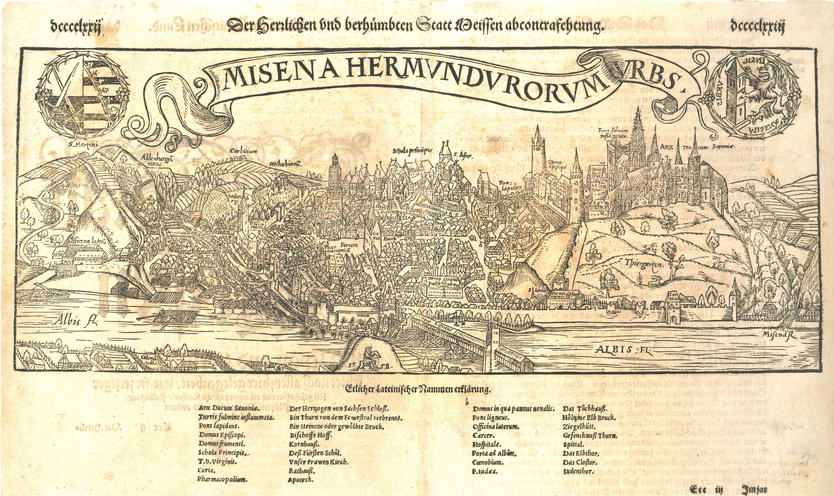  Älteste Stadtansicht Meißens, ein Holzschnitt von Hiob Magdeburg aus dem Jahr 1558